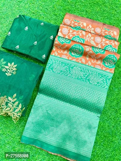 Stylish Green Banarasi Silk Embroidered Lehenga Choli Set For Women