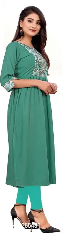 Elegant Green Self Design Silk Blend Kurta For Women-thumb3