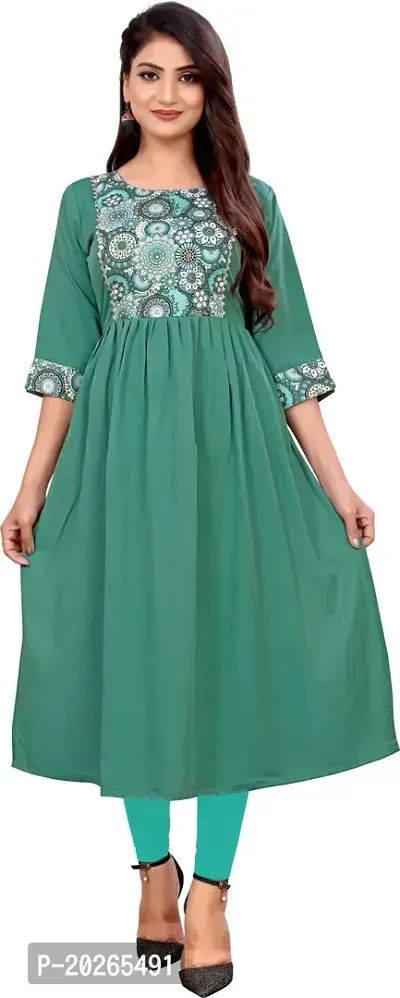 Elegant Green Self Design Silk Blend Kurta For Women