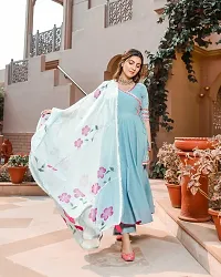 Elegant Blue Solid Poly Rayon Kurta with Bottom And Dupatta Set For Women-thumb2