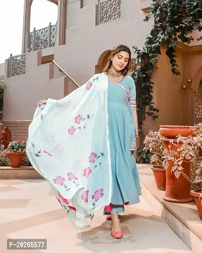 Elegant Blue Solid Poly Rayon Kurta with Bottom And Dupatta Set For Women-thumb3