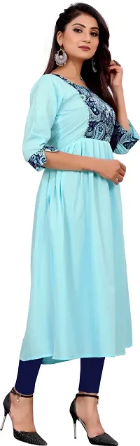 Elegant Blue Self Design Silk Blend Kurta For Women-thumb2