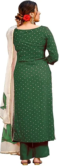 Elegant Green Polka Print Poly Rayon Kurta with Bottom And Dupatta Set For Women-thumb1