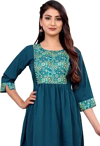 Elegant Teal Self Design Silk Blend Kurta For Women-thumb4