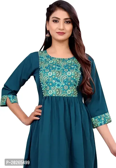 Elegant Teal Self Design Silk Blend Kurta For Women-thumb5