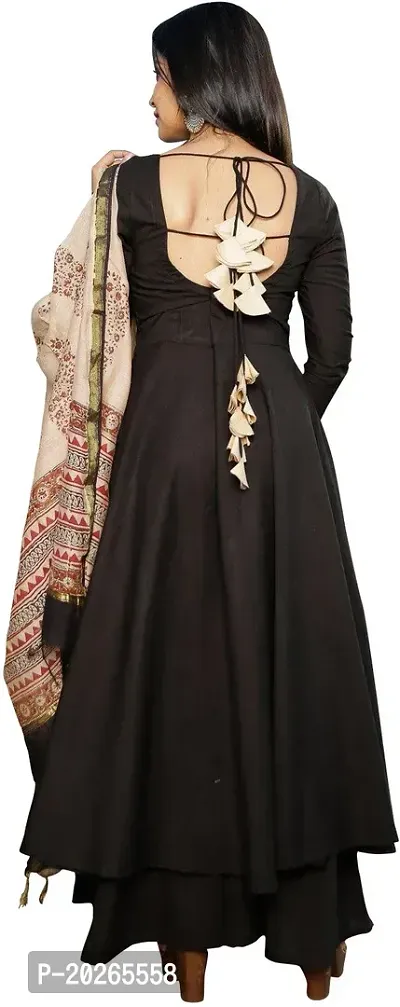Elegant Black Self Design Rayon Kurta with Bottom And Dupatta Set For Women-thumb2