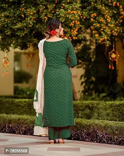 Elegant Green Polka Print Poly Rayon Kurta with Bottom And Dupatta Set For Women-thumb4