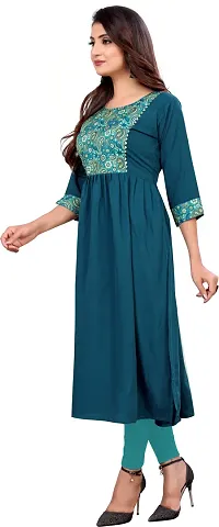 Elegant Teal Self Design Silk Blend Kurta For Women-thumb3