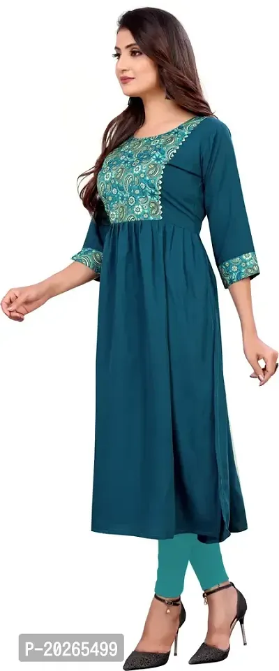 Elegant Teal Self Design Silk Blend Kurta For Women-thumb4