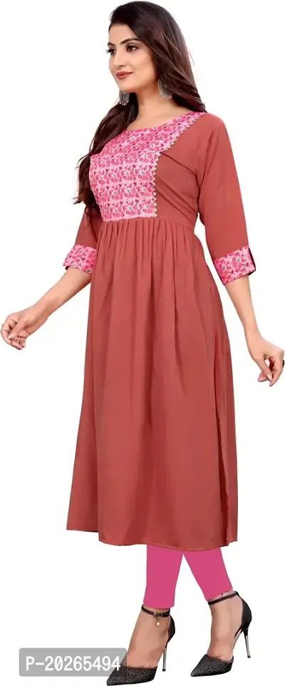 Elegant Brown Self Design Silk Blend Kurta For Women-thumb4