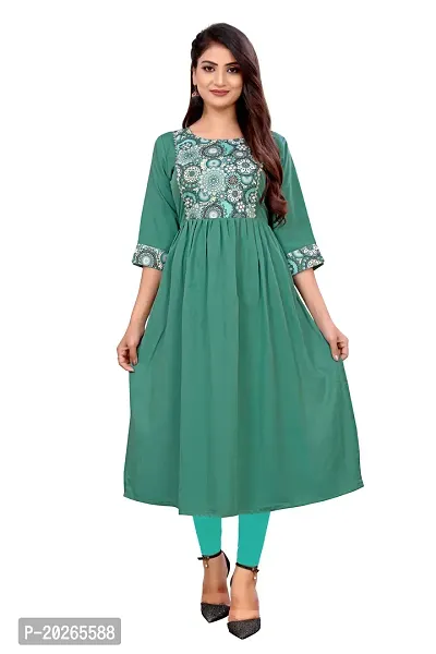 Elegant Green Self Design Poly Silk Kurta For Women-thumb0