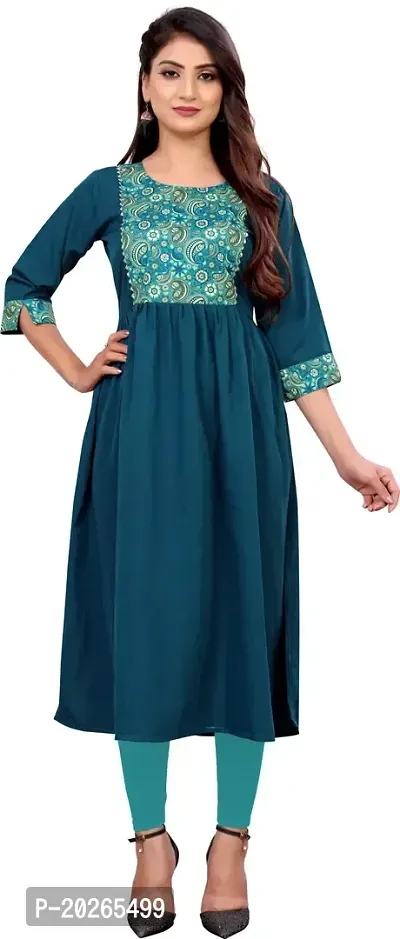 Elegant Teal Self Design Silk Blend Kurta For Women-thumb0