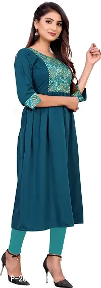 Elegant Teal Self Design Silk Blend Kurta For Women-thumb3