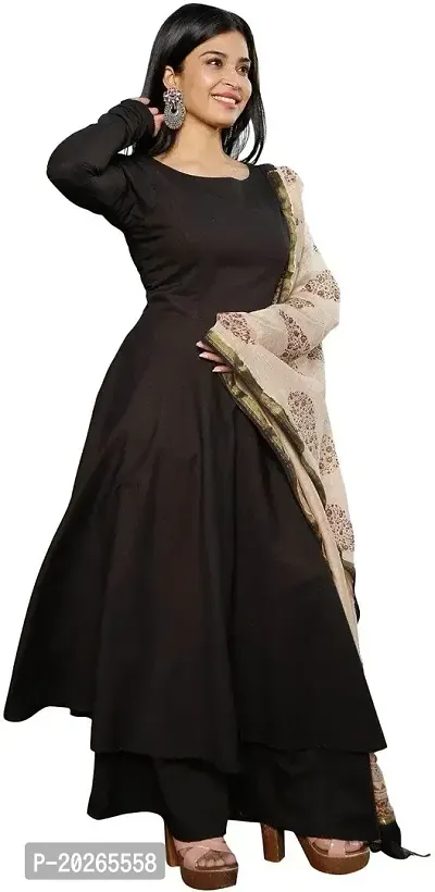 Elegant Black Self Design Rayon Kurta with Bottom And Dupatta Set For Women-thumb0
