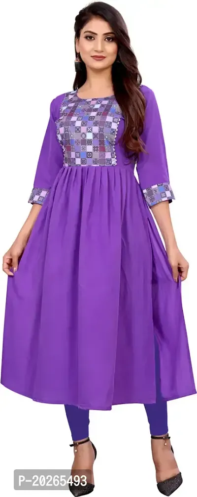 Elegant Purple Self Design Silk Blend Kurta For Women