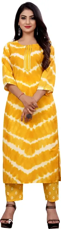 Elegant Yellow Self Design Cotton Blend Kurta with Bottom Set For Women-thumb0