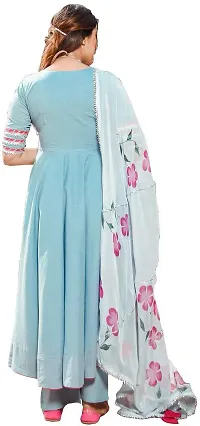 Elegant Blue Solid Poly Rayon Kurta with Bottom And Dupatta Set For Women-thumb1