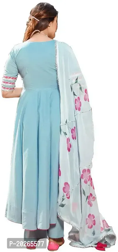 Elegant Blue Solid Poly Rayon Kurta with Bottom And Dupatta Set For Women-thumb2