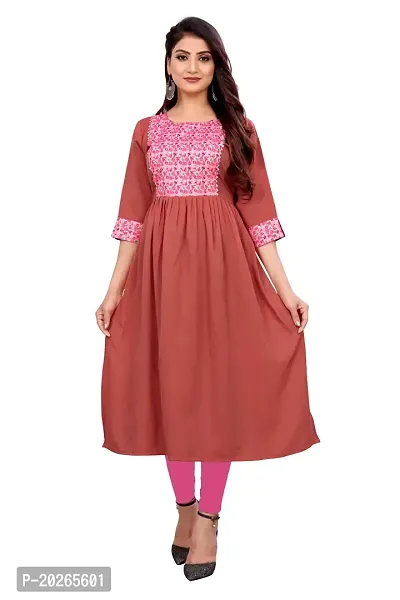 Elegant Peach Self Design Poly Silk Kurta For Women-thumb0