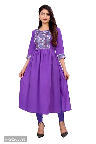 Elegant Purple Self Design Poly Silk Kurta For Women-thumb0