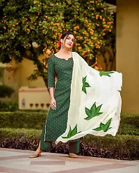 Elegant Green Polka Print Poly Rayon Kurta with Bottom And Dupatta Set For Women-thumb2