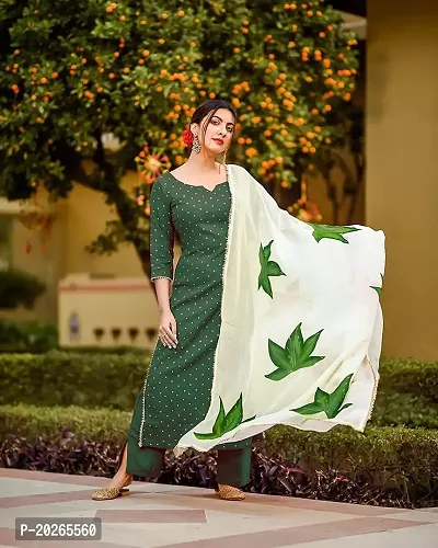 Elegant Green Polka Print Poly Rayon Kurta with Bottom And Dupatta Set For Women-thumb3