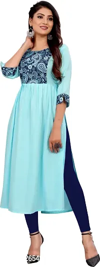 Elegant Blue Self Design Silk Blend Kurta For Women-thumb0