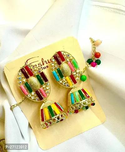 Classic Multicoloured Brass Jhumkas Earrings For Women