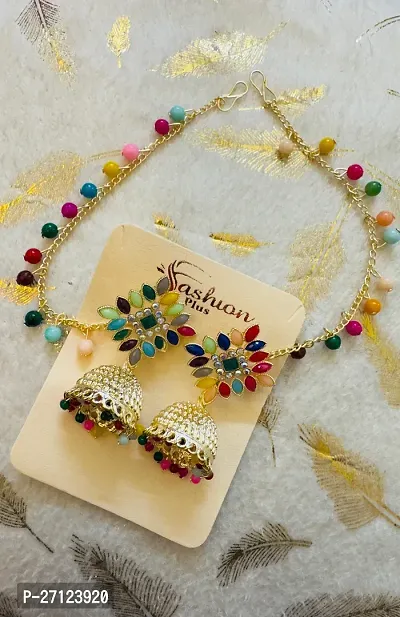 Classic Multicoloured Brass Jhumkas Earrings For Women-thumb0