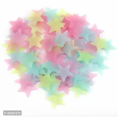 Multi Color 4X4 Cm Color Fluorescent Glow In The Dark Star Wall Sticker Pack Of 75 4 Cm X 4 Cm, Green, Blue, Pink-thumb0