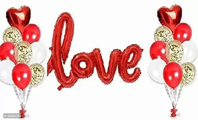 Solid Love Foil Combo For Valentines Day,Wedding,Birthday,Anniversary Decoration-Love Red Foil Balloon1+Red Foil Heart 2+Red Confetti Balloons7+Metallic Balloons Red10+White10-Total-30 Letter Balloon Multicolor, Pack Of 30-thumb0