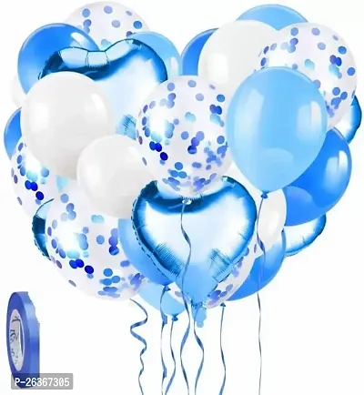 Solid Blue Balloon Bouquet Foil Latex Confetti Pack Of 20 Balloon Bouquet Blue, White, Pack Of 20-thumb0