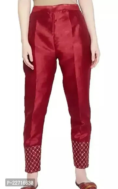 Elegant Red Silk Solid Trousers For Women-thumb0