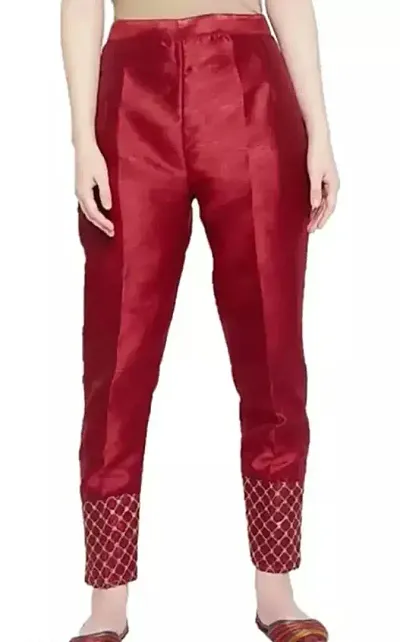 SriSaras Women's Regular Fit Silk Shiny Pants/Trousers
