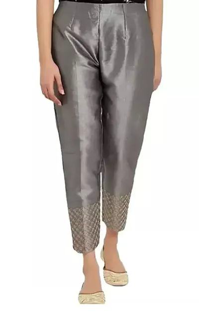 Elegant Silk Solid Trousers For Women