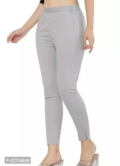 Elegant Grey Cotton Lycra Solid Trousers For Women-thumb0