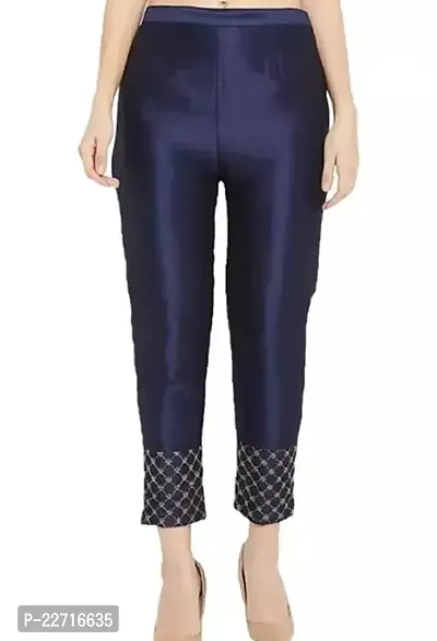 Elegant Blue Silk Solid Trousers For Women-thumb0