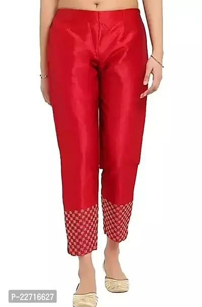 Elegant Red Silk Solid Trousers For Women