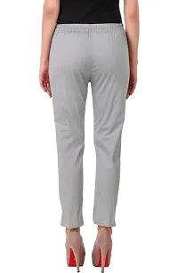 Elegant Grey Cotton Lycra Solid Trousers For Women-thumb1