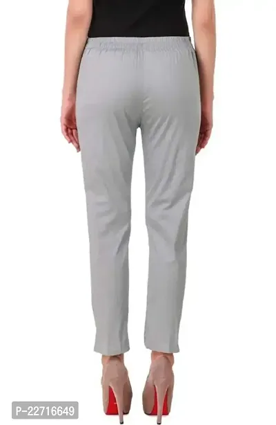 Elegant Grey Cotton Lycra Solid Trousers For Women-thumb2