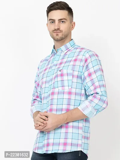 Stylish Blue Cotton Checked Casual Shirt For Men-thumb4