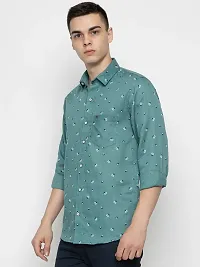 Stylish Green Cotton Printed Casual Shirt For Men-thumb1