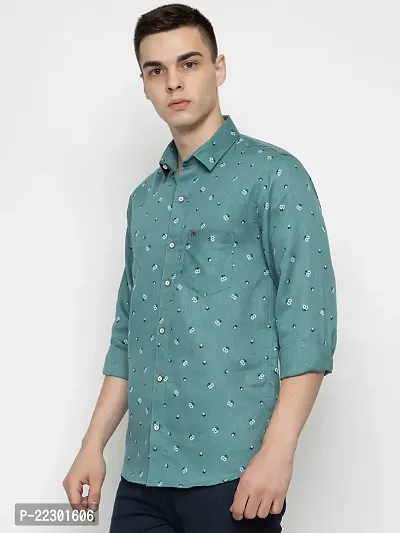 Stylish Green Cotton Printed Casual Shirt For Men-thumb2