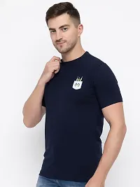 Stylish Navy Blue Cotton Solid Round Neck T-Shirt For Men-thumb4