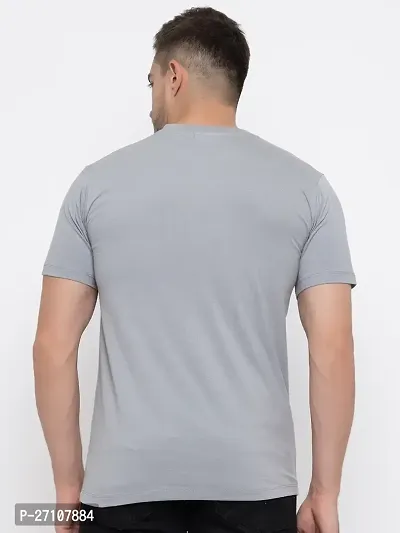 Stylish Grey Cotton Solid Round Neck T-Shirt For Men-thumb2