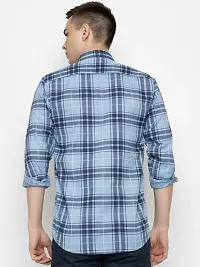 Stylish Blue Cotton Checked Casual Shirt For Men-thumb3