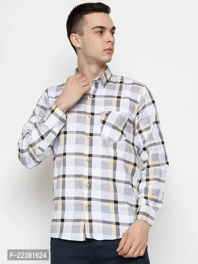 Stylish Yellow Cotton Checked Casual Shirt For Men-thumb0