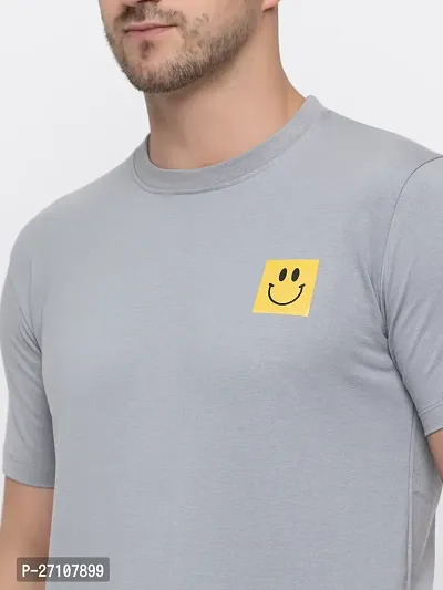 Stylish Grey Cotton Solid Round Neck T-Shirt For Men-thumb3