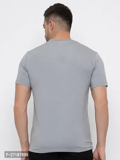 Stylish Grey Cotton Solid Round Neck T-Shirt For Men-thumb2