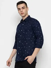 Stylish Navy Blue Cotton Printed Casual Shirt For Men-thumb2